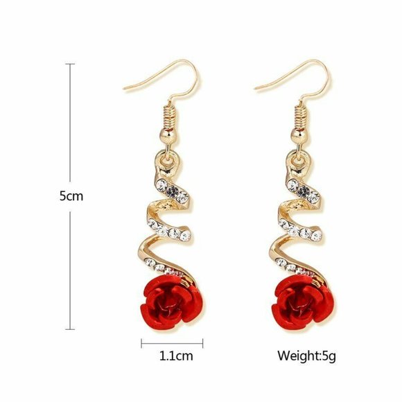 NEW GORGEOUS Red Rose Drop Dangle Sparkling Spiral Earrings SPECIAL EVENT - Picture 3 of 6